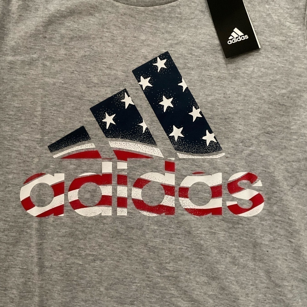 Adidas Patriotic Flag Logo Gray Youth Large T-Shirt - Picture 3 of 7